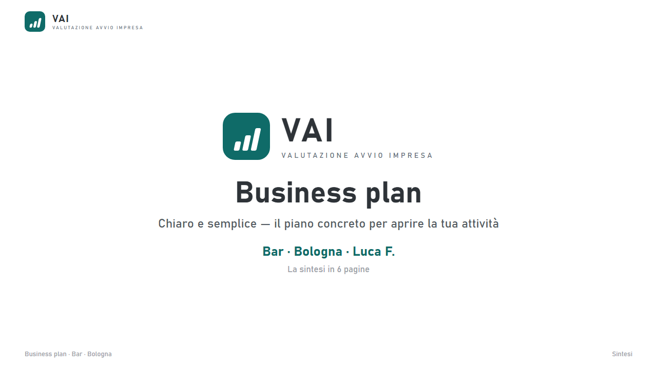La copertina del business plan generato